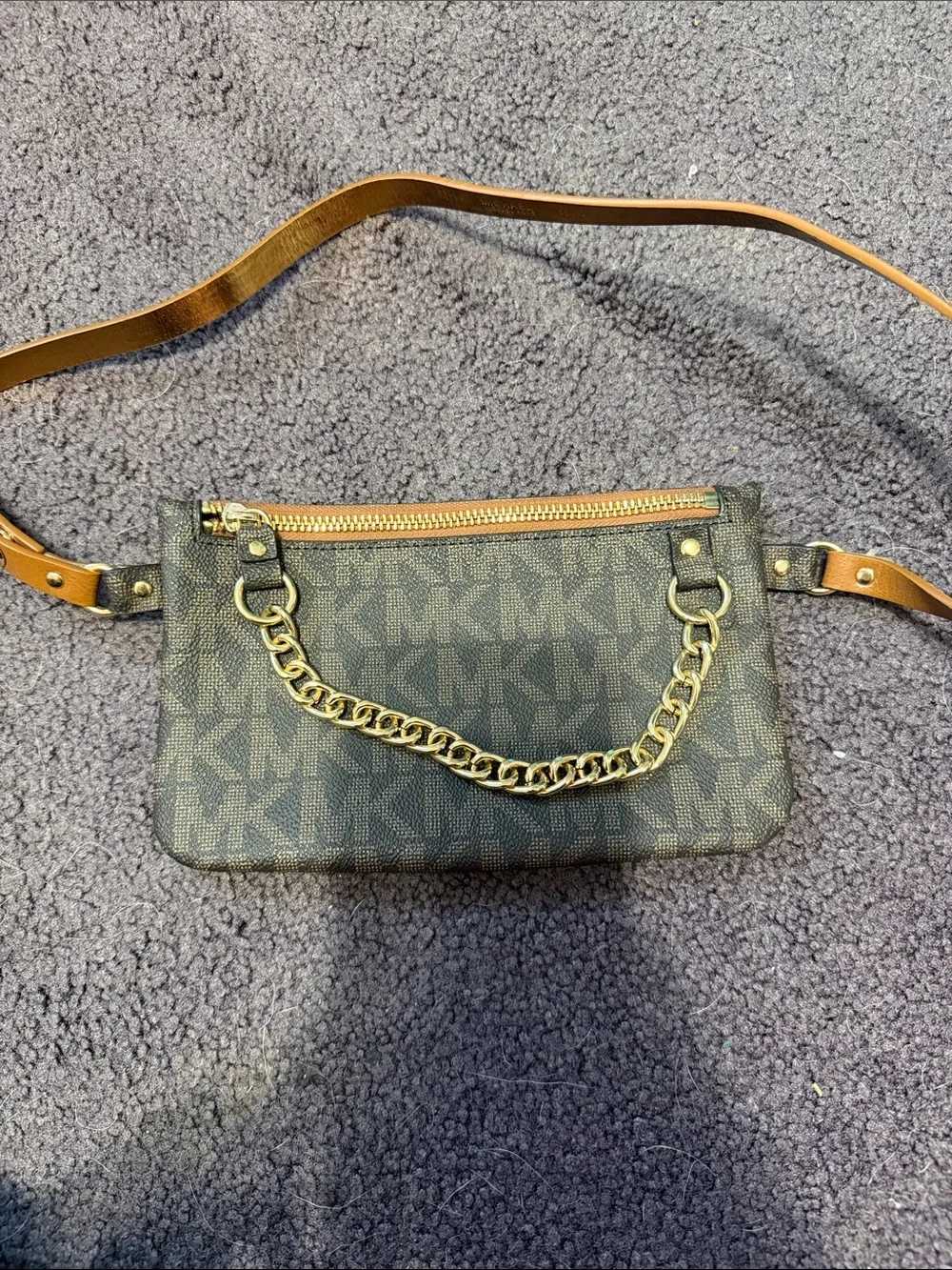 Michael Kors Brown Logo Chain-Accent Belt Bag